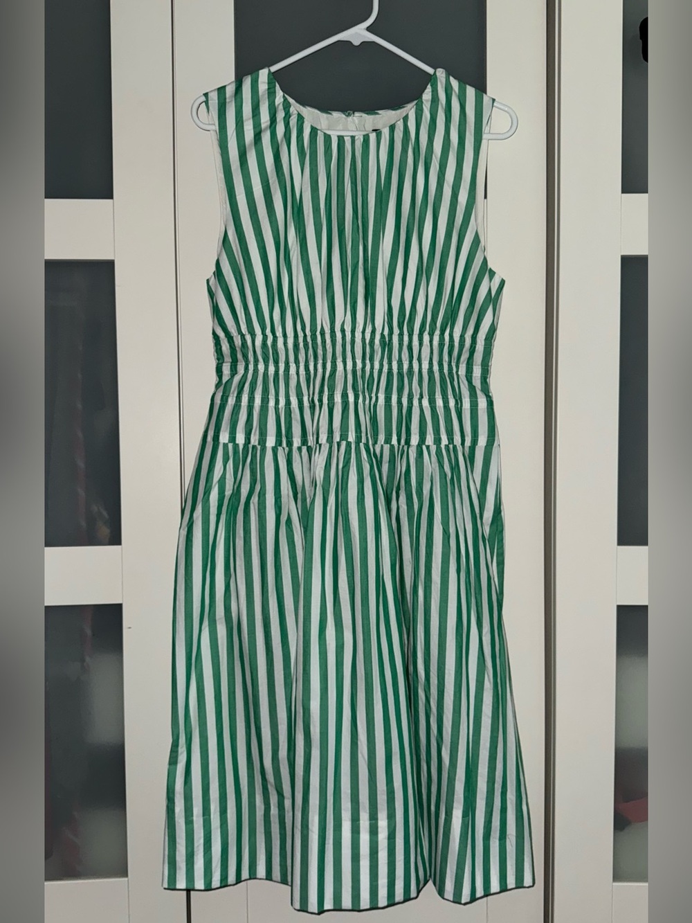 NWT J. Crew Green and White Striped Cotton Dress Large Petite